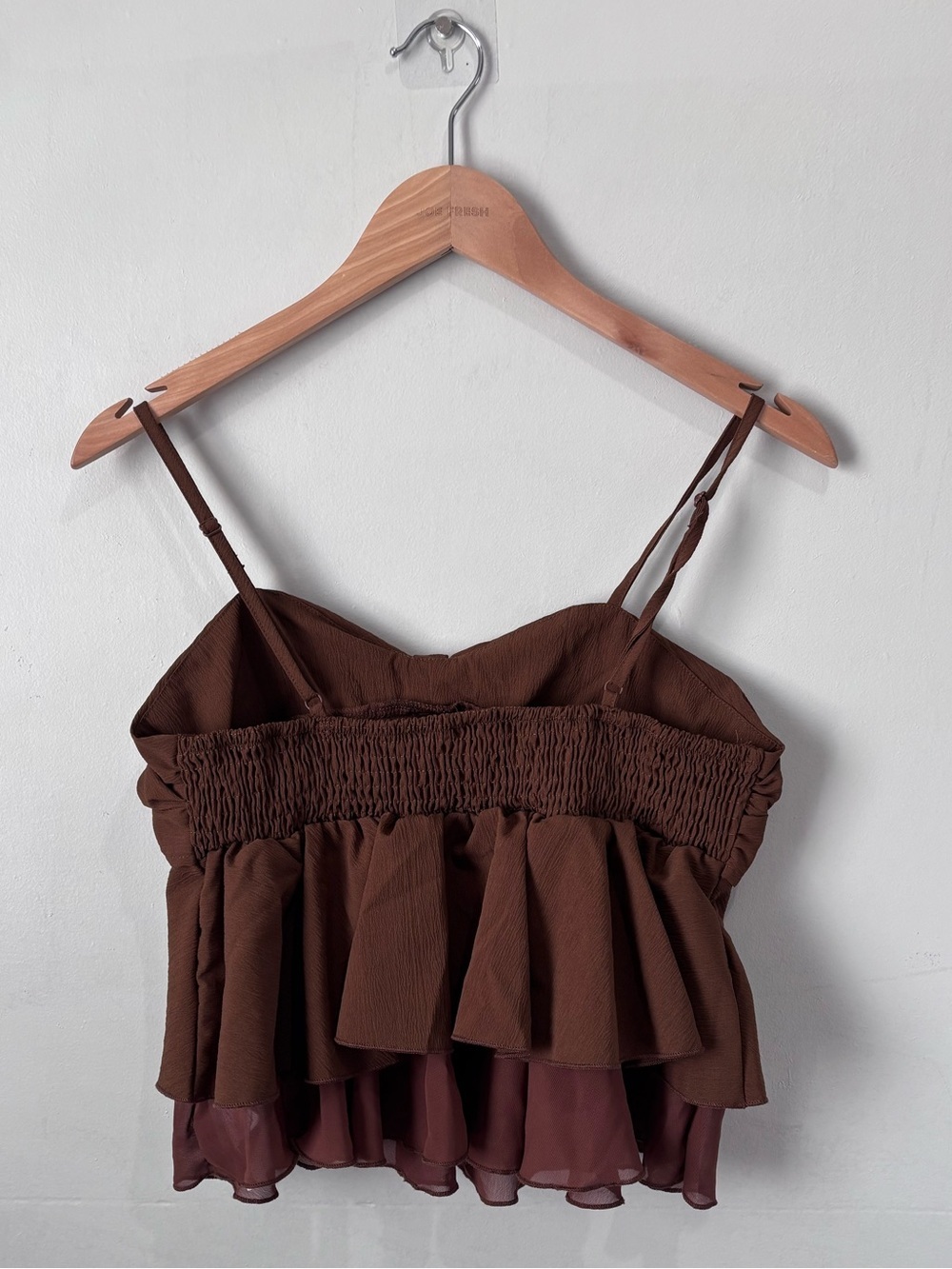 ✨3/$30✨ SHEIN Layered Ruffle Bow Cami Top | Chocolate Brown | Size M - Picture 2 of 3